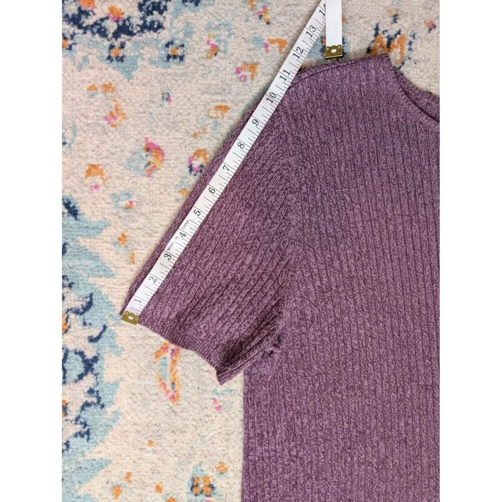 Vintage Laura Scott Women's Ribbed Knit Marled Purple Short Sleeve Sweater - XL - Picture 8 of 9
